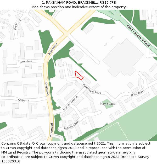 1, PAKENHAM ROAD, BRACKNELL, RG12 7FB: Location map and indicative extent of plot