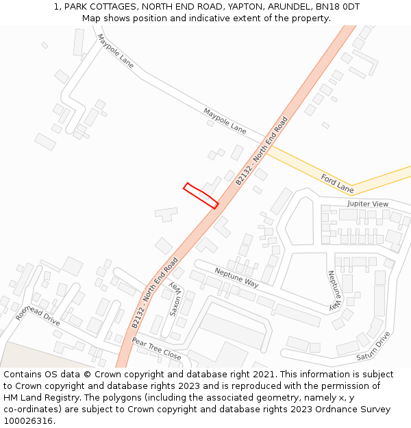 1, PARK COTTAGES, NORTH END ROAD, YAPTON, ARUNDEL, BN18 0DT: Location map and indicative extent of plot