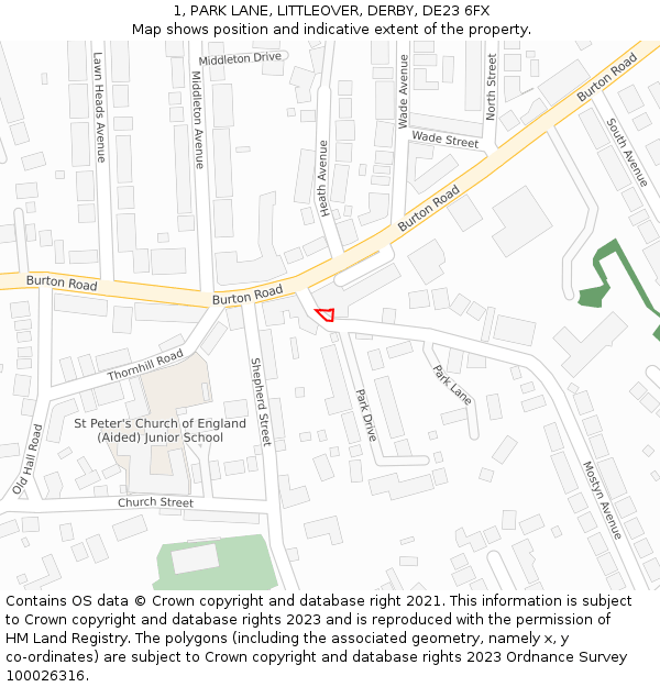 1, PARK LANE, LITTLEOVER, DERBY, DE23 6FX: Location map and indicative extent of plot