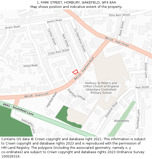 1, PARK STREET, HORBURY, WAKEFIELD, WF4 6AA: Location map and indicative extent of plot