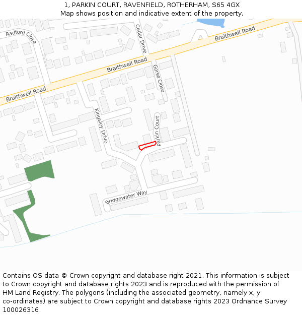1, PARKIN COURT, RAVENFIELD, ROTHERHAM, S65 4GX: Location map and indicative extent of plot
