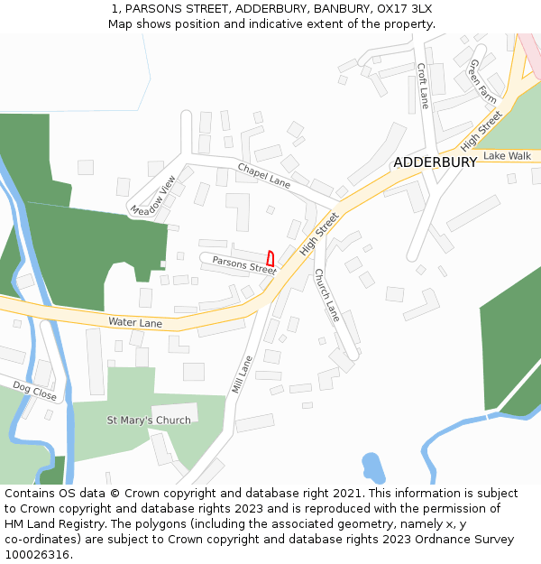 1, PARSONS STREET, ADDERBURY, BANBURY, OX17 3LX: Location map and indicative extent of plot