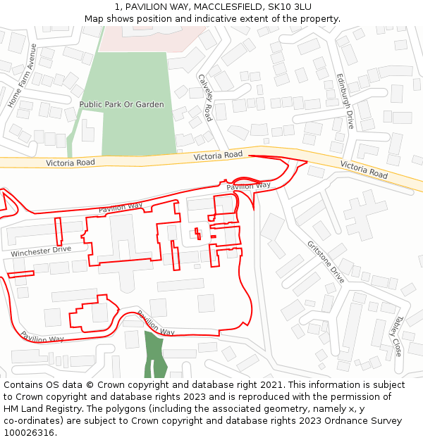 1, PAVILION WAY, MACCLESFIELD, SK10 3LU: Location map and indicative extent of plot