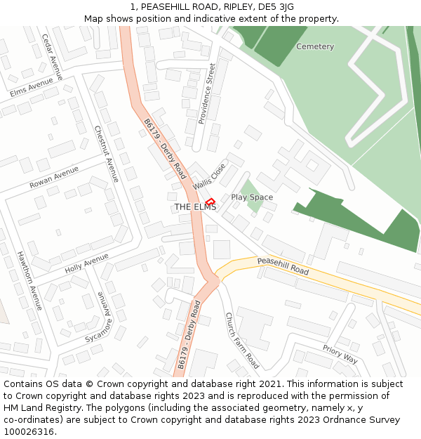 1, PEASEHILL ROAD, RIPLEY, DE5 3JG: Location map and indicative extent of plot