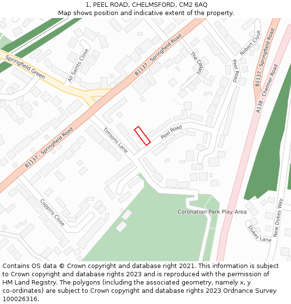 1, PEEL ROAD, CHELMSFORD, CM2 6AQ: Location map and indicative extent of plot