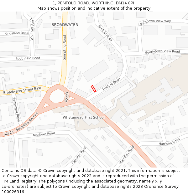 1, PENFOLD ROAD, WORTHING, BN14 8PH: Location map and indicative extent of plot