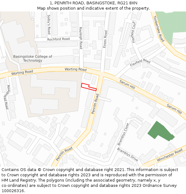 1, PENRITH ROAD, BASINGSTOKE, RG21 8XN: Location map and indicative extent of plot