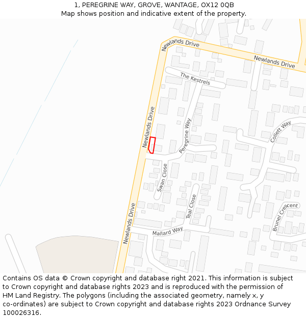 1, PEREGRINE WAY, GROVE, WANTAGE, OX12 0QB: Location map and indicative extent of plot