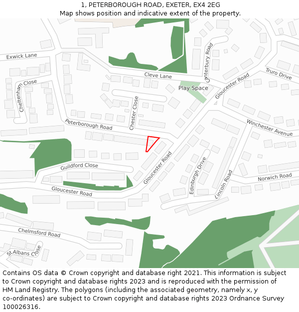 1, PETERBOROUGH ROAD, EXETER, EX4 2EG: Location map and indicative extent of plot