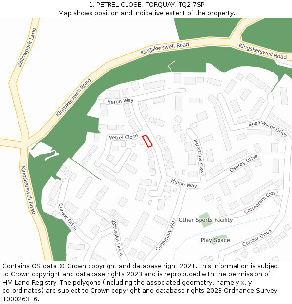 1, PETREL CLOSE, TORQUAY, TQ2 7SP: Location map and indicative extent of plot