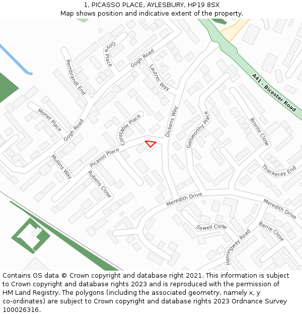 1, PICASSO PLACE, AYLESBURY, HP19 8SX: Location map and indicative extent of plot