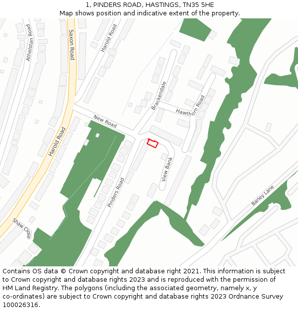 1, PINDERS ROAD, HASTINGS, TN35 5HE: Location map and indicative extent of plot
