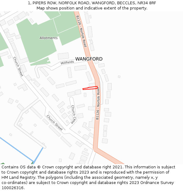 1, PIPERS ROW, NORFOLK ROAD, WANGFORD, BECCLES, NR34 8RF: Location map and indicative extent of plot