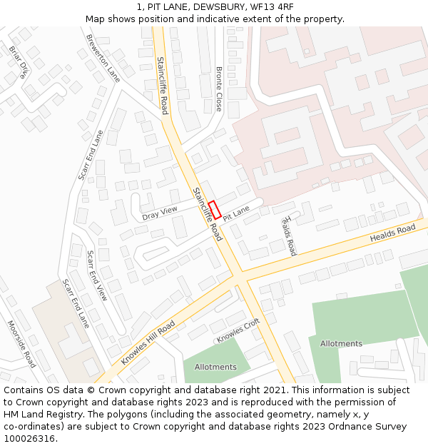 1, PIT LANE, DEWSBURY, WF13 4RF: Location map and indicative extent of plot