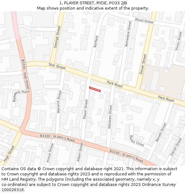 1, PLAYER STREET, RYDE, PO33 2JB: Location map and indicative extent of plot