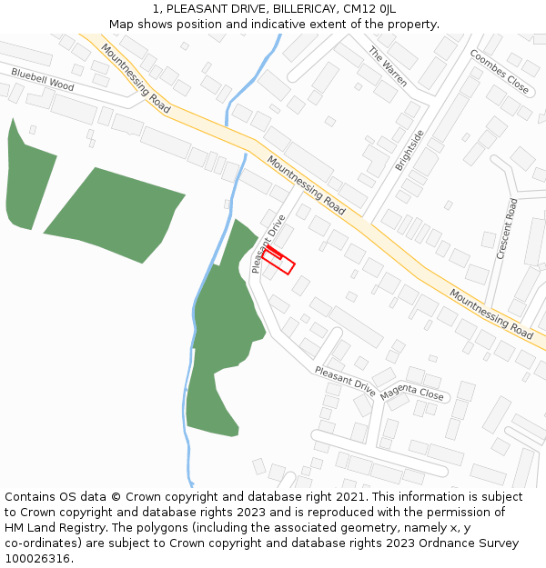 1, PLEASANT DRIVE, BILLERICAY, CM12 0JL: Location map and indicative extent of plot