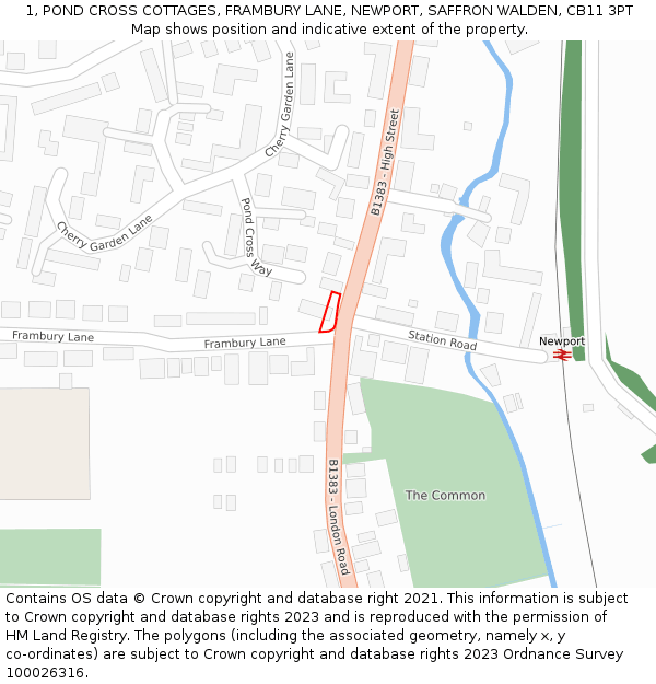 1, POND CROSS COTTAGES, FRAMBURY LANE, NEWPORT, SAFFRON WALDEN, CB11 3PT: Location map and indicative extent of plot