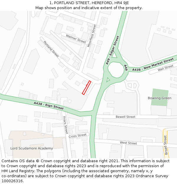 1, PORTLAND STREET, HEREFORD, HR4 9JE: Location map and indicative extent of plot
