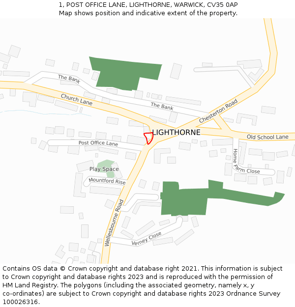 1, POST OFFICE LANE, LIGHTHORNE, WARWICK, CV35 0AP: Location map and indicative extent of plot