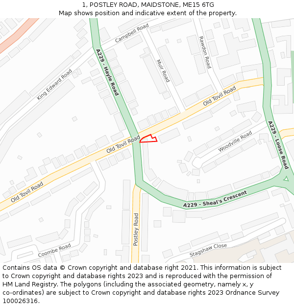 1, POSTLEY ROAD, MAIDSTONE, ME15 6TG: Location map and indicative extent of plot