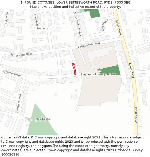 1, POUND COTTAGES, LOWER BETTESWORTH ROAD, RYDE, PO33 3EG: Location map and indicative extent of plot