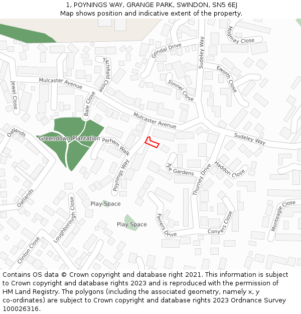 1, POYNINGS WAY, GRANGE PARK, SWINDON, SN5 6EJ: Location map and indicative extent of plot