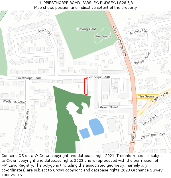 1, PRIESTHORPE ROAD, FARSLEY, PUDSEY, LS28 5JR: Location map and indicative extent of plot