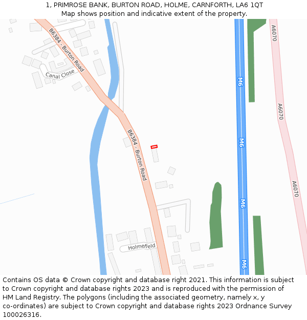 1, PRIMROSE BANK, BURTON ROAD, HOLME, CARNFORTH, LA6 1QT: Location map and indicative extent of plot