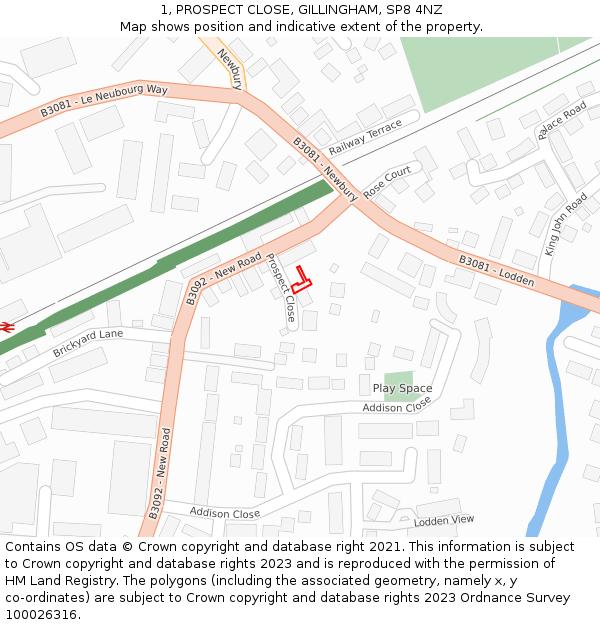 1, PROSPECT CLOSE, GILLINGHAM, SP8 4NZ: Location map and indicative extent of plot