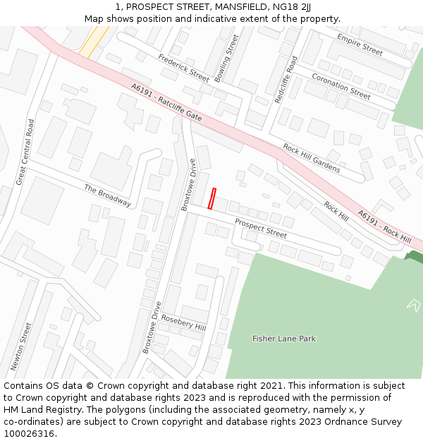 1, PROSPECT STREET, MANSFIELD, NG18 2JJ: Location map and indicative extent of plot