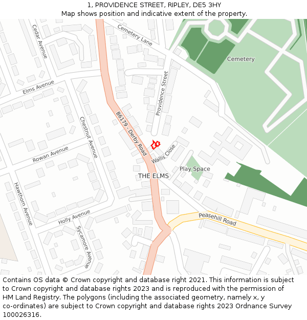 1, PROVIDENCE STREET, RIPLEY, DE5 3HY: Location map and indicative extent of plot