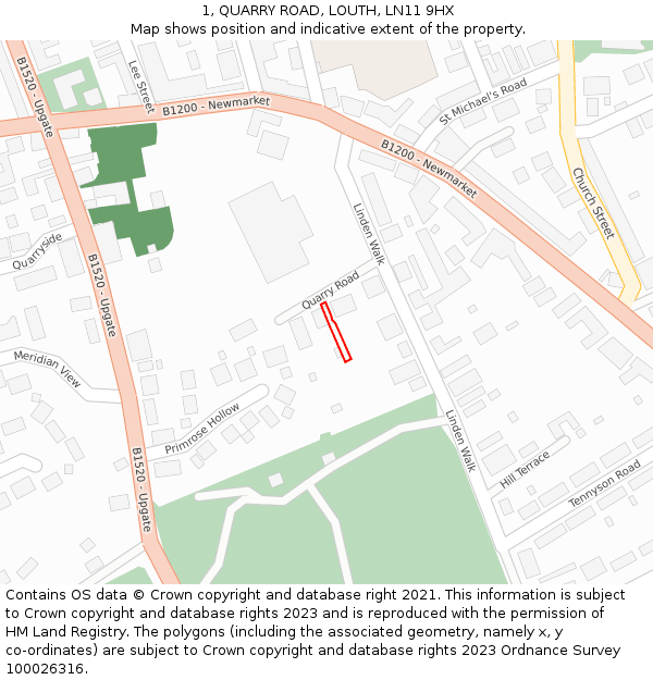 1, QUARRY ROAD, LOUTH, LN11 9HX: Location map and indicative extent of plot