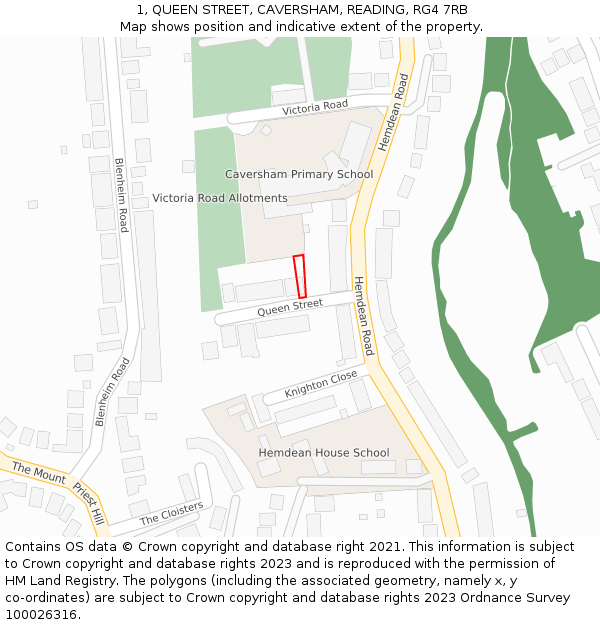 1, QUEEN STREET, CAVERSHAM, READING, RG4 7RB: Location map and indicative extent of plot