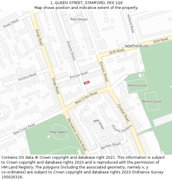 1, QUEEN STREET, STAMFORD, PE9 1QX: Location map and indicative extent of plot