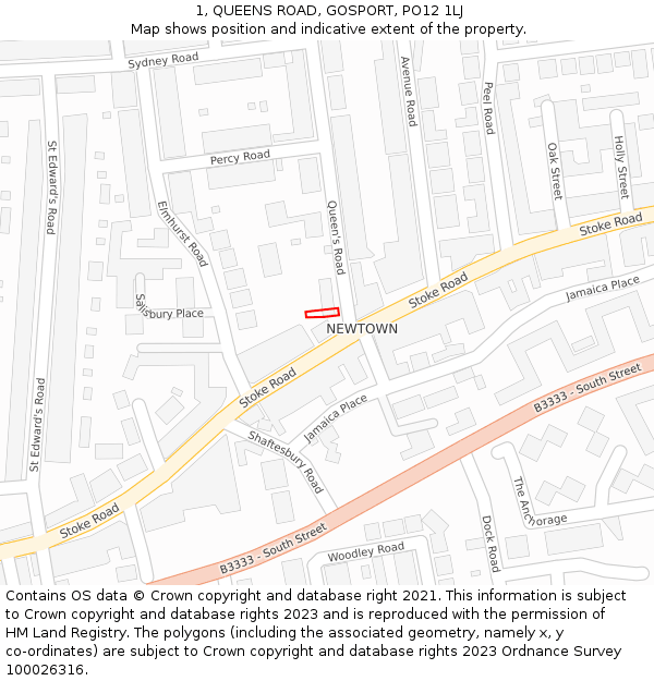 1, QUEENS ROAD, GOSPORT, PO12 1LJ: Location map and indicative extent of plot