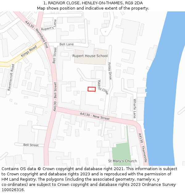 1, RADNOR CLOSE, HENLEY-ON-THAMES, RG9 2DA: Location map and indicative extent of plot