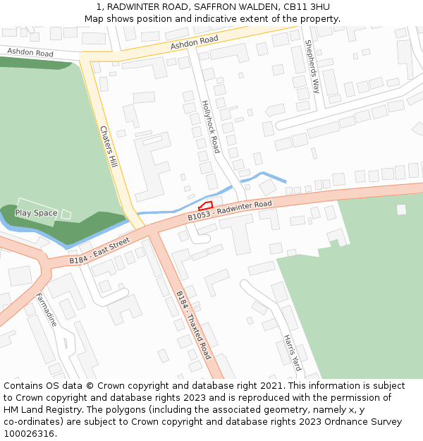 1, RADWINTER ROAD, SAFFRON WALDEN, CB11 3HU: Location map and indicative extent of plot