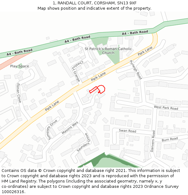 1, RANDALL COURT, CORSHAM, SN13 9XF: Location map and indicative extent of plot