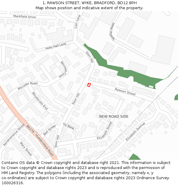 1, RAWSON STREET, WYKE, BRADFORD, BD12 8PH: Location map and indicative extent of plot