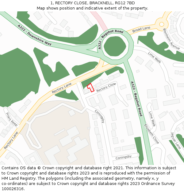 1, RECTORY CLOSE, BRACKNELL, RG12 7BD: Location map and indicative extent of plot
