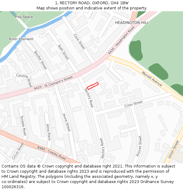 1, RECTORY ROAD, OXFORD, OX4 1BW: Location map and indicative extent of plot