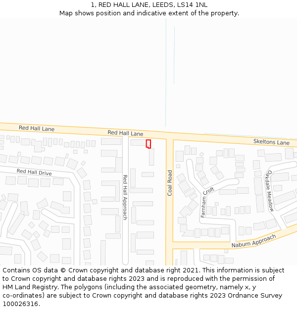 1, RED HALL LANE, LEEDS, LS14 1NL: Location map and indicative extent of plot