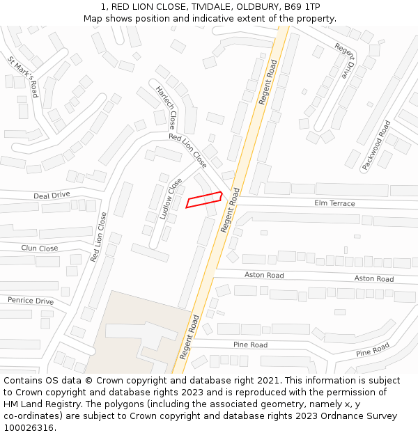 1, RED LION CLOSE, TIVIDALE, OLDBURY, B69 1TP: Location map and indicative extent of plot