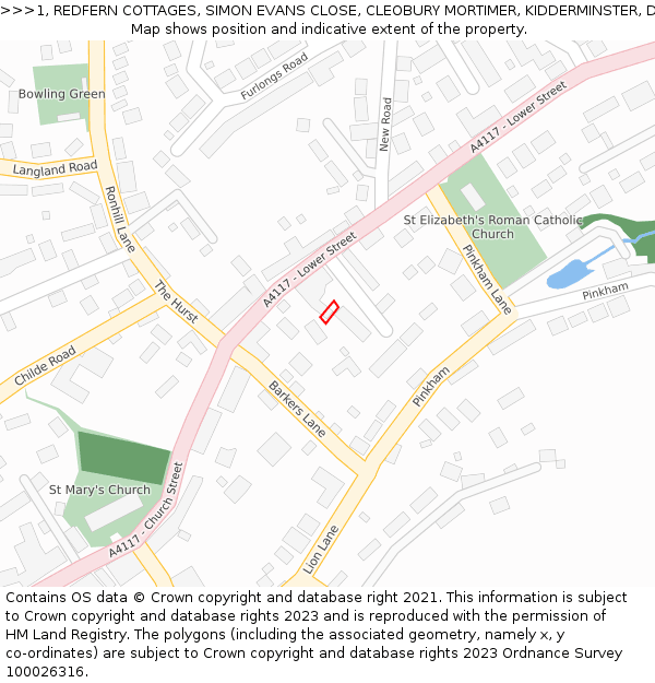 1, REDFERN COTTAGES, SIMON EVANS CLOSE, CLEOBURY MORTIMER, KIDDERMINSTER, DY14 8AX: Location map and indicative extent of plot