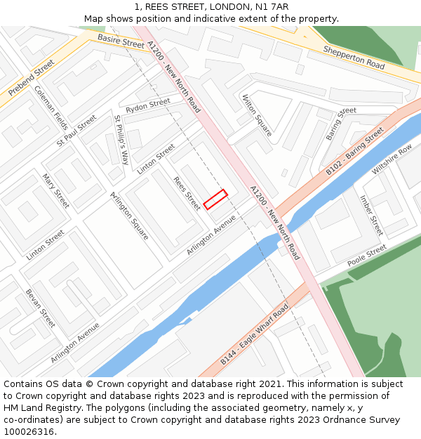 1, REES STREET, LONDON, N1 7AR: Location map and indicative extent of plot