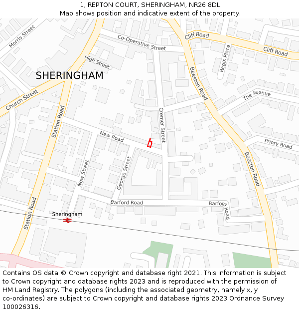 1, REPTON COURT, SHERINGHAM, NR26 8DL: Location map and indicative extent of plot