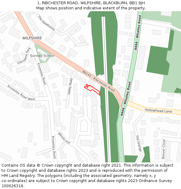 1, RIBCHESTER ROAD, WILPSHIRE, BLACKBURN, BB1 9JH: Location map and indicative extent of plot
