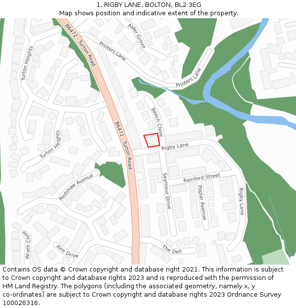 1, RIGBY LANE, BOLTON, BL2 3EG: Location map and indicative extent of plot