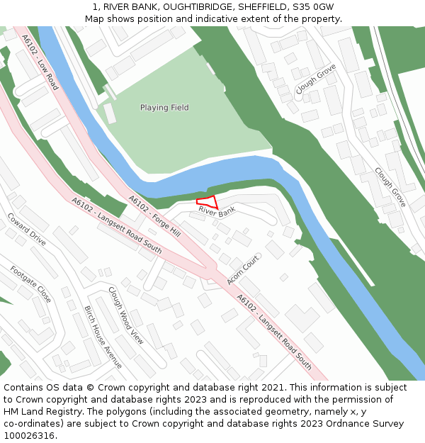 1, RIVER BANK, OUGHTIBRIDGE, SHEFFIELD, S35 0GW: Location map and indicative extent of plot