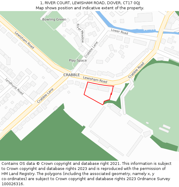 1, RIVER COURT, LEWISHAM ROAD, DOVER, CT17 0QJ: Location map and indicative extent of plot